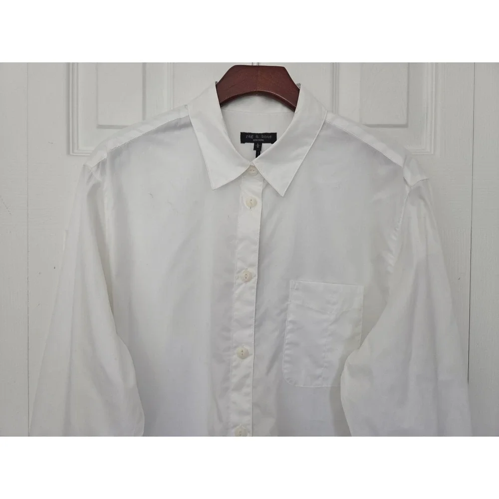 rag & bone Maxine Button Down Shirt Women Large White NWT $228 WAW22PA050PO50